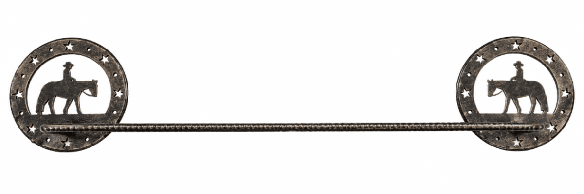 Black/Gold Towel Bar w/Western Rider & Horse