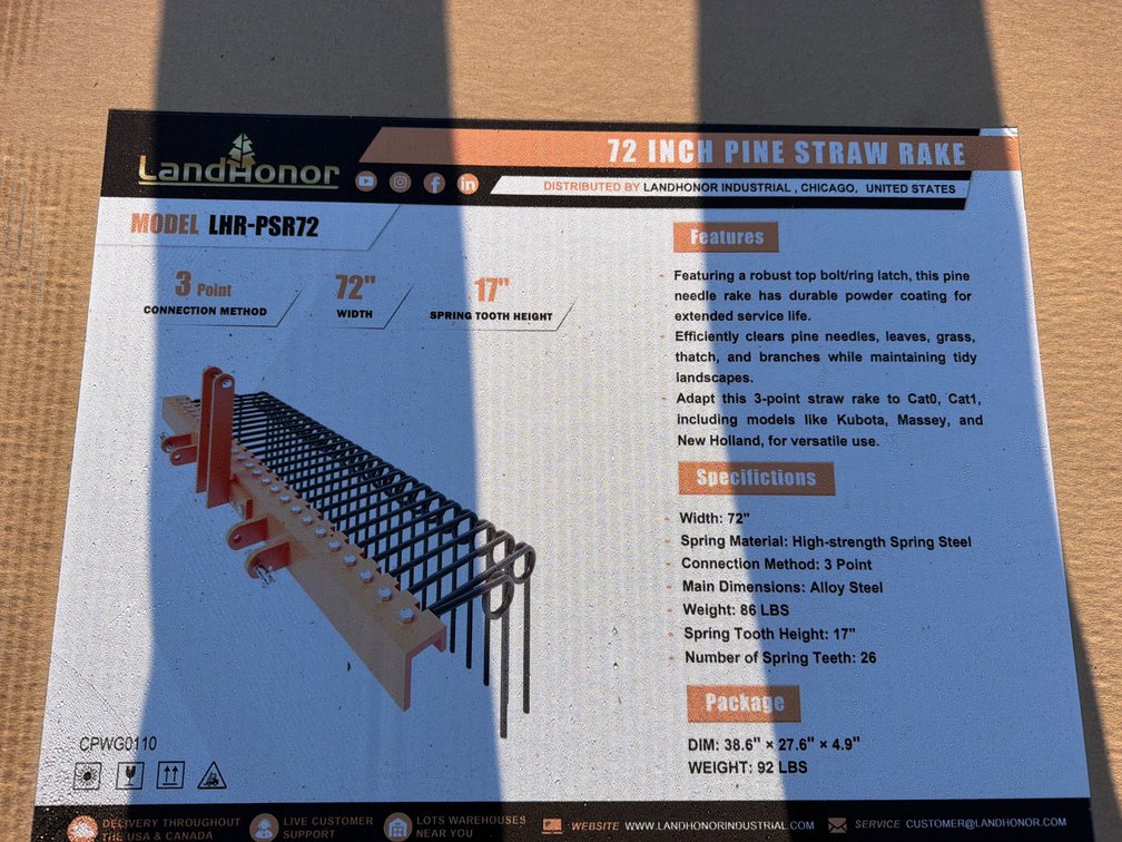 LANDHONOR 72"\uFFFd 3PT RAKE