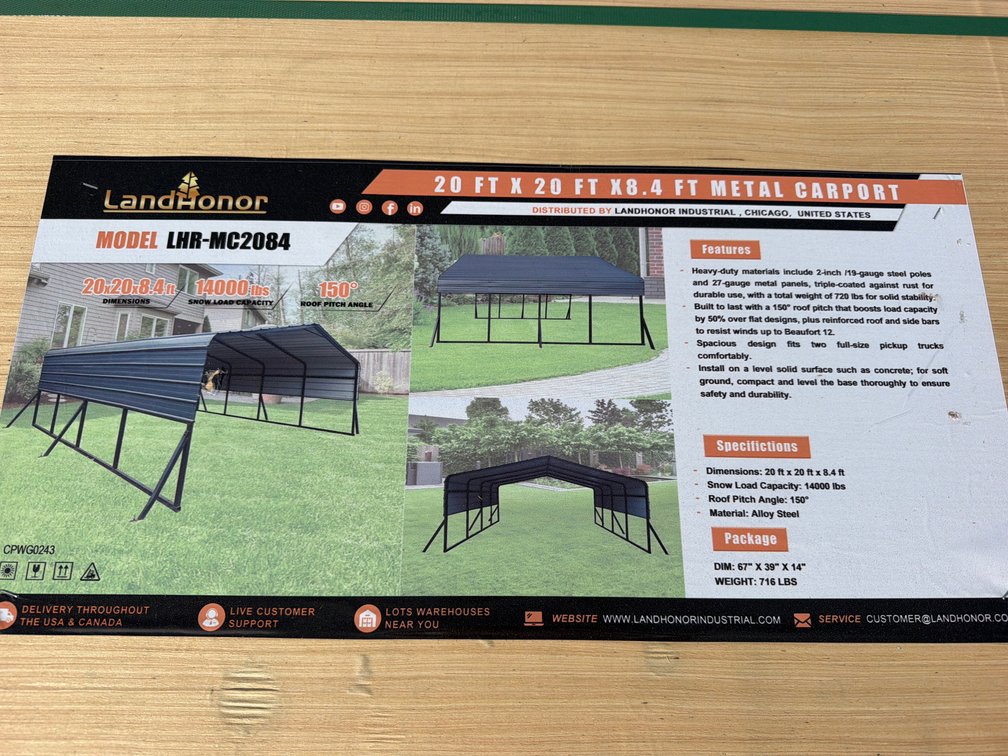 LANDHONOR 20'x20' CARPORT