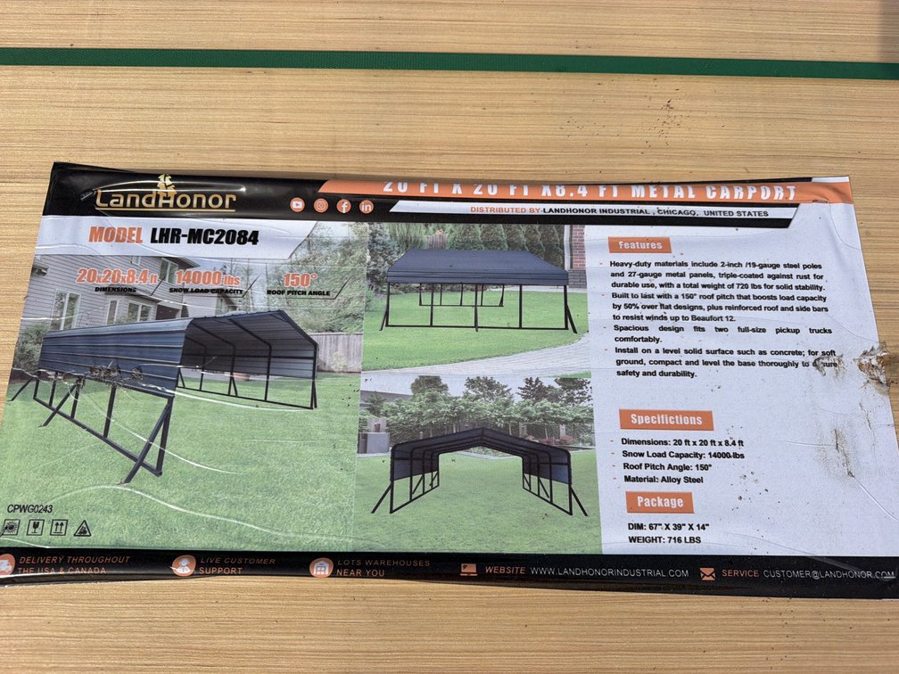 LANDHONOR 20'x20' CARPORT