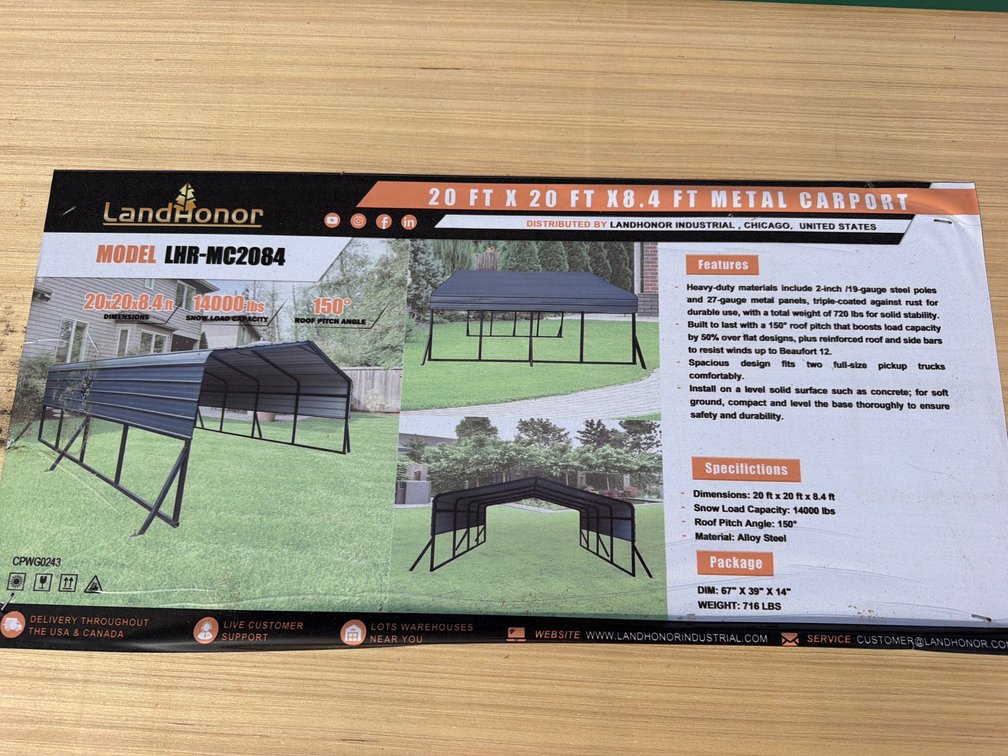 LANDHONOR 20'x20' CARPORT