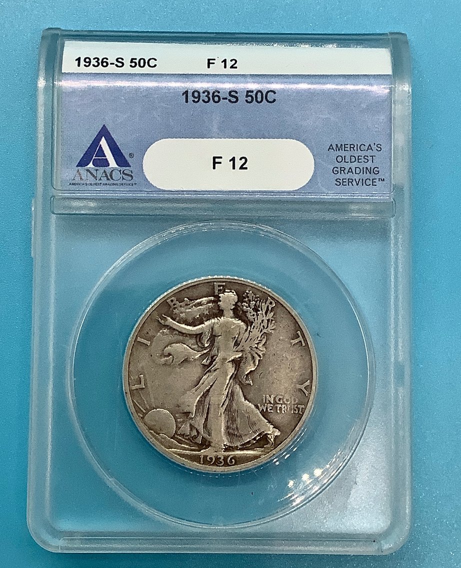 1936-S Walking Liberty 50c ANACS F12