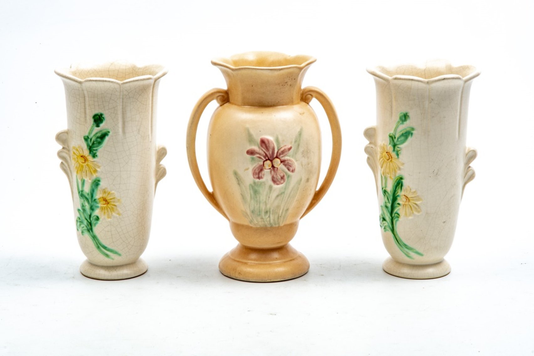 Marked Weller* Scalloped Vases & Floral Vase