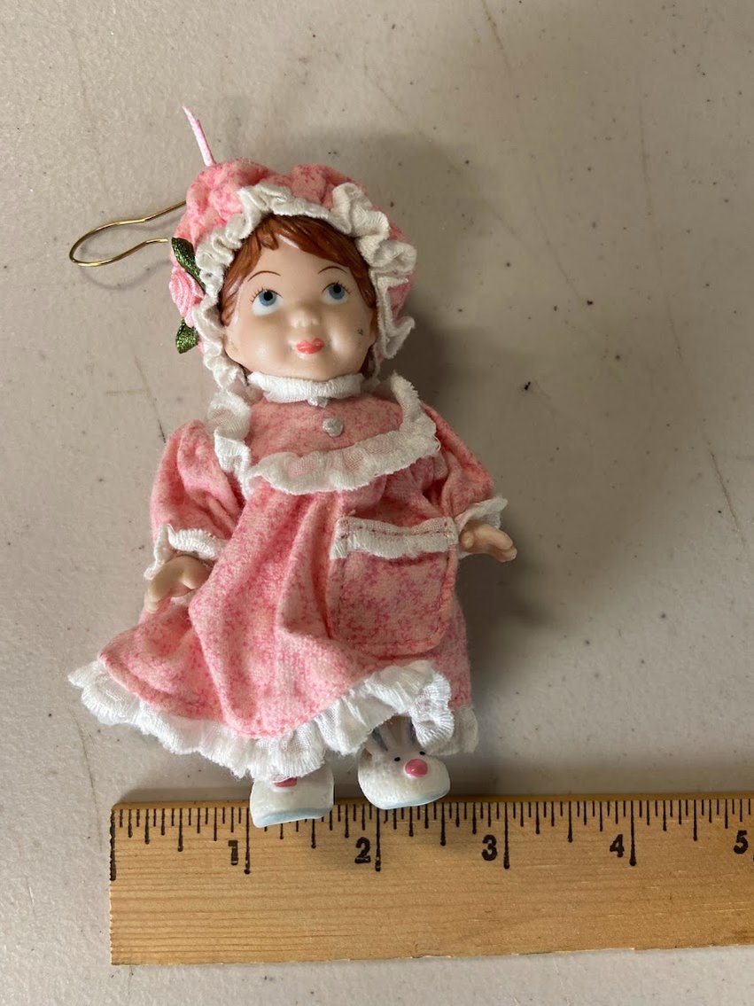Hallmark 2001 Porcelain Ornament- with bunny slippers pink dress and pink bonnet - no box