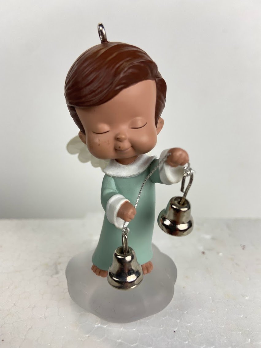 Hallmark- Mary's Angels - Male Angel with 2 Bells in his hand- Artist Signed- no box