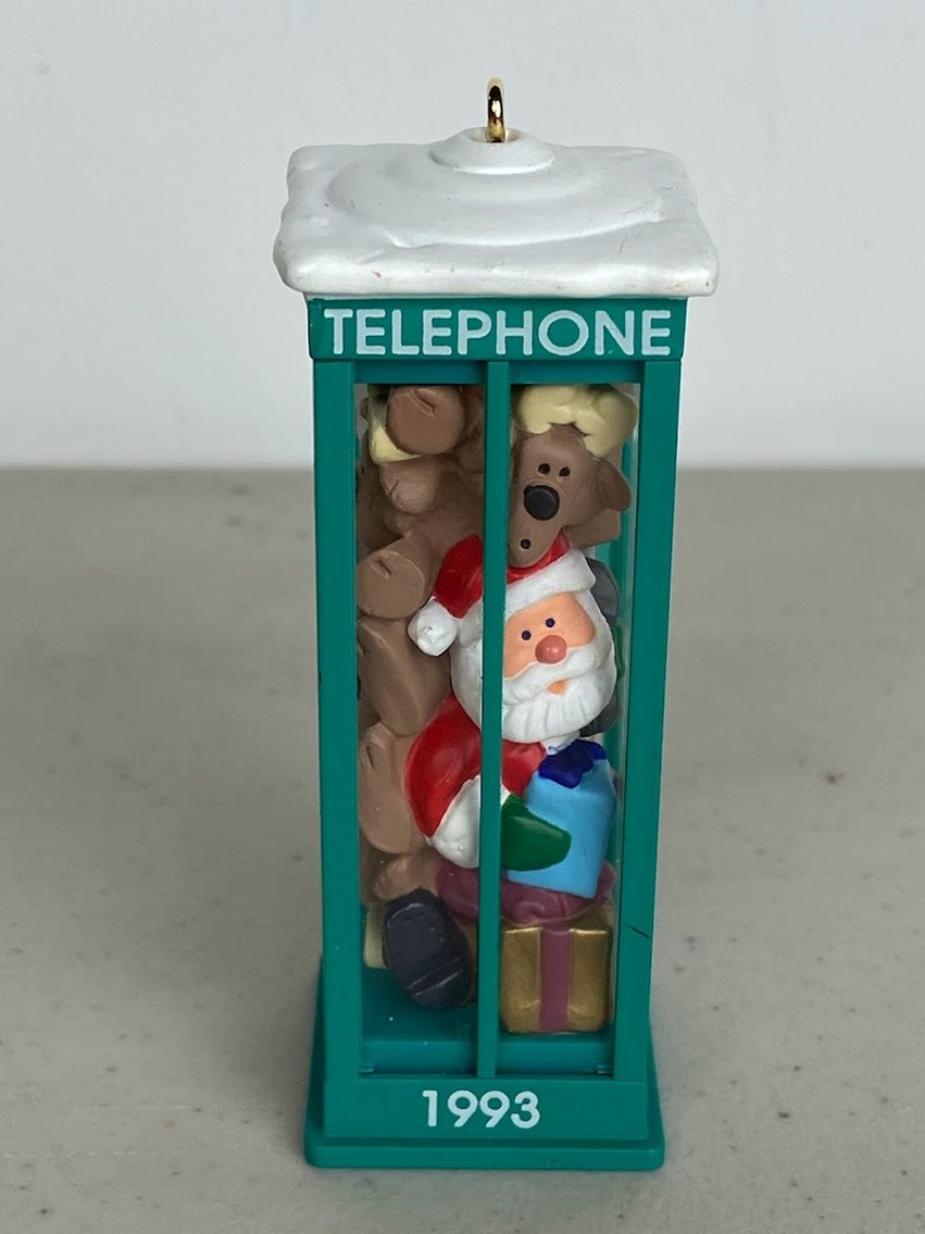 Hallmark Keepsake Ornament-1993 Room for one more Santa Claus Phone Booth Ornament, blue - NO. QX5382- no box