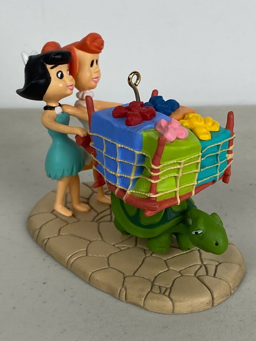 Hallmark Keepsake Ornament- 1995 The Flintstones Betty and Wilma with a turtle as shopping cart-NO. QX5417, No box