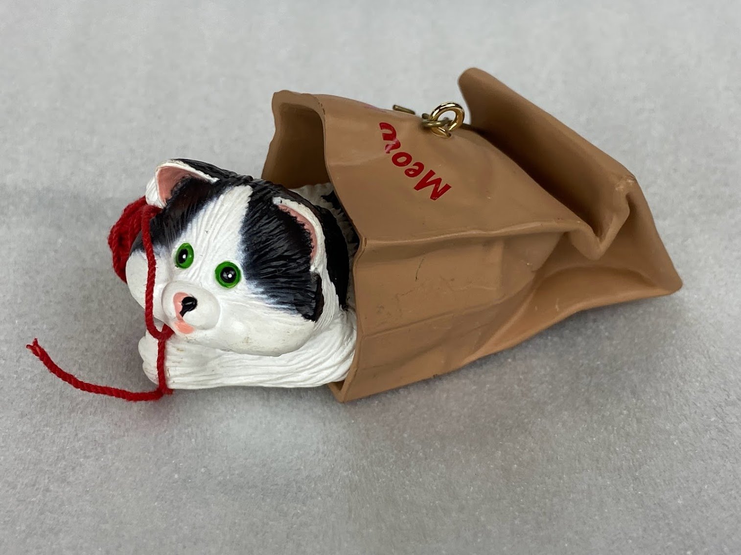 Hallmark 1990 Meow Mart Kitten- Cat inside the sack playing with yarn  Item NO. QX4446- no box
