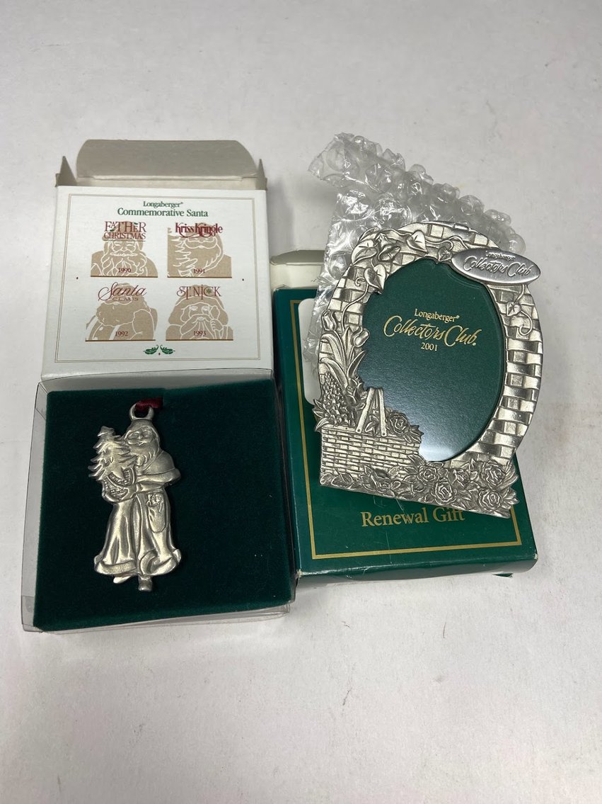 2-Pewter Ornaments 1-Collector's Club Picture Frame & Santa Kris Kringle 