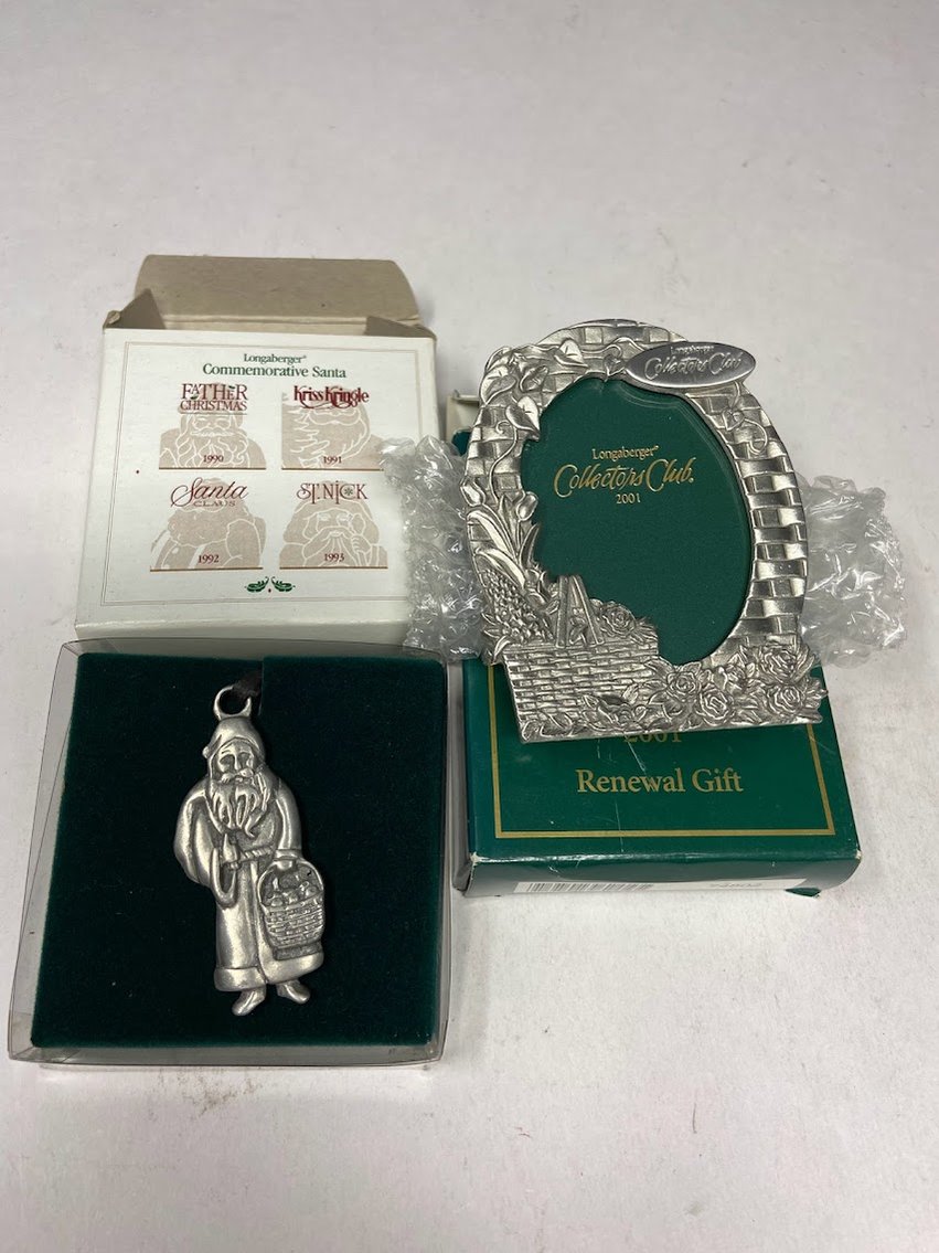 2-Pewter Ornaments 1-Collector's Club Picture Frame & Santa Father Christmas 