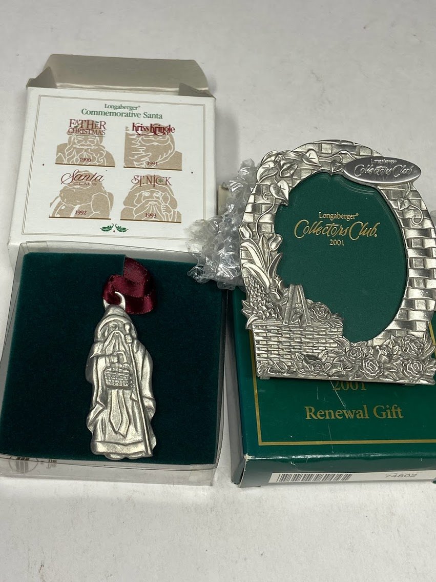 2-Pewter Ornaments 1-Collector's Club Picture Frame & Santa St. Nick