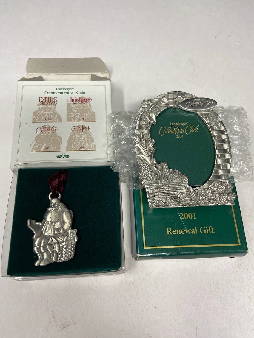 2-Pewter Ornaments 1-Collector's Club Picture Frame & Santa Clause 1992