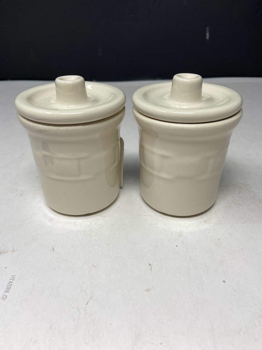 Longaberger Pottery Traditions Ivory Sm. Condiment Crocks with lids