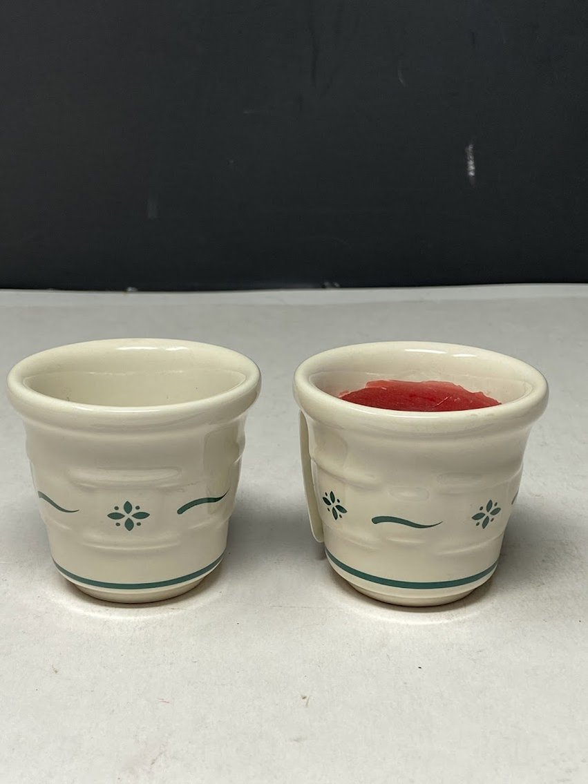 Longaberger Pottery 2-Votives Traditions Green with 1 candle