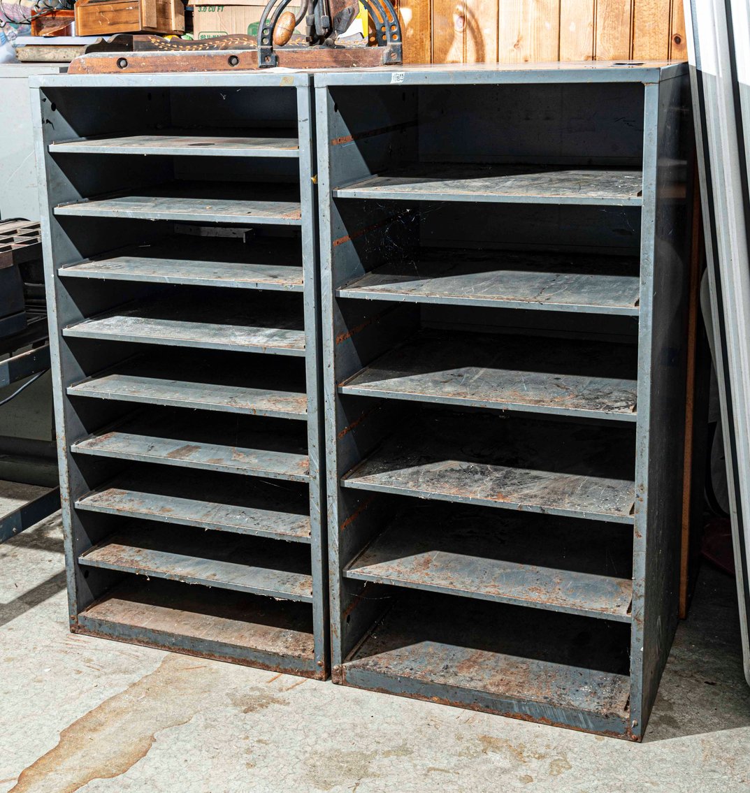 2 Metal Open Front Cabinets with Shelves