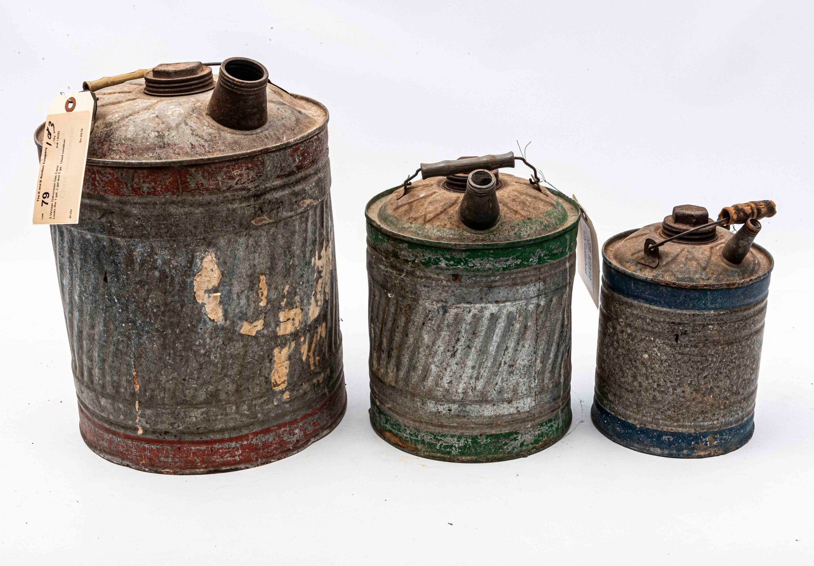 3 Vintage Galvonized Gas Cans