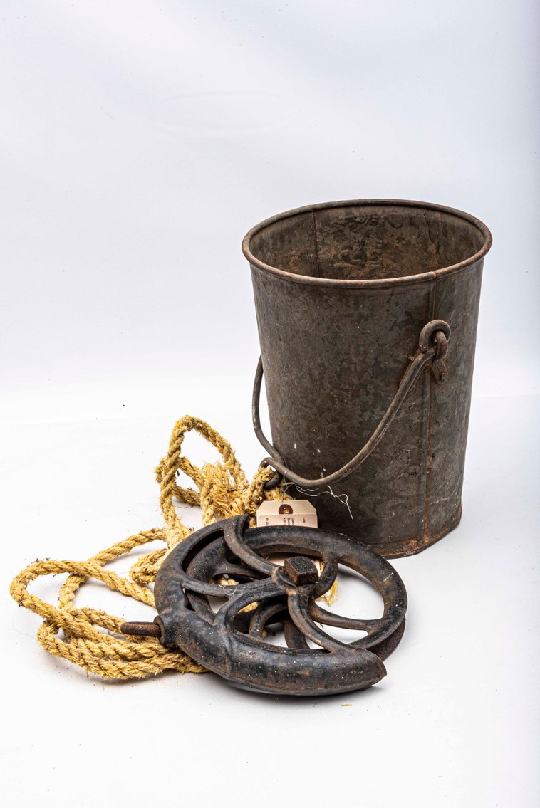 Galvenized Well Bucket and Pulley