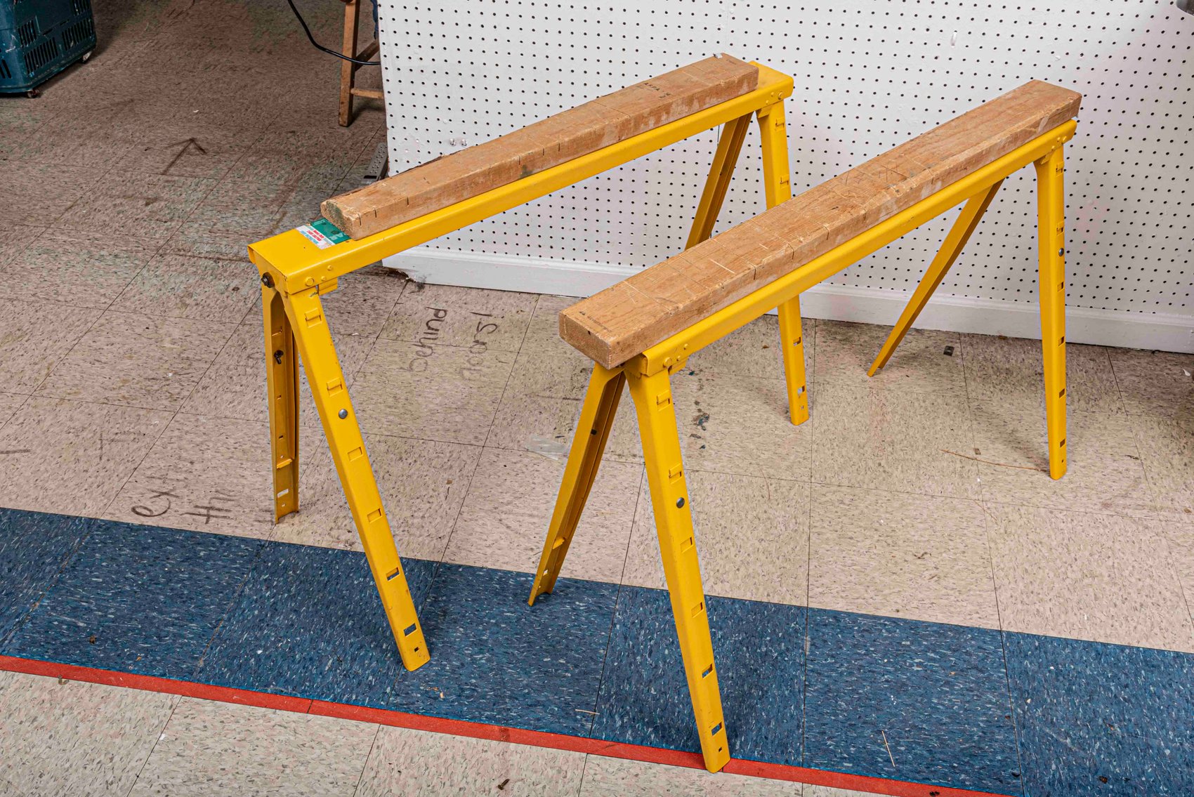 2 Yellow Crawford Pro Adjustable Sawhorses