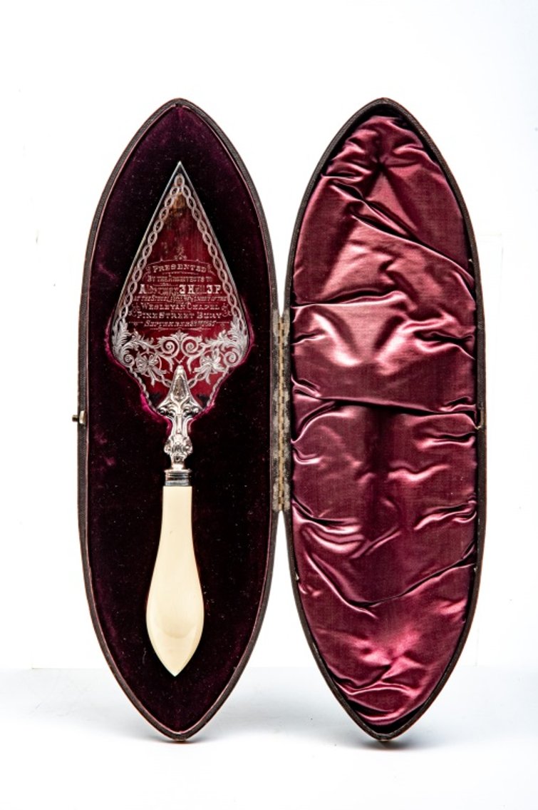 Antique Ivory Handle Presentation Trowel in Case