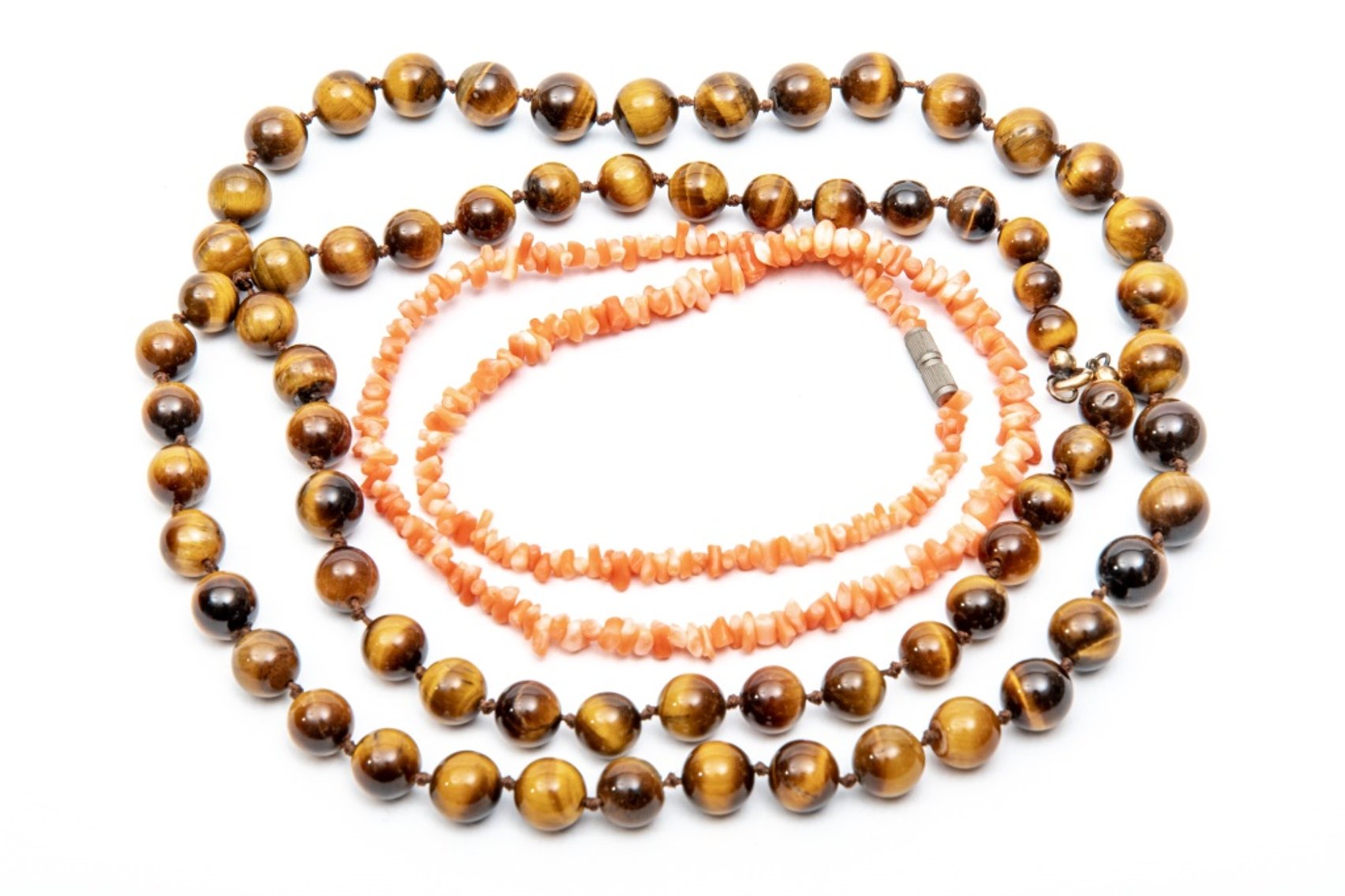 Beaded Necklaces- Tiger's Eye & Pink Coral