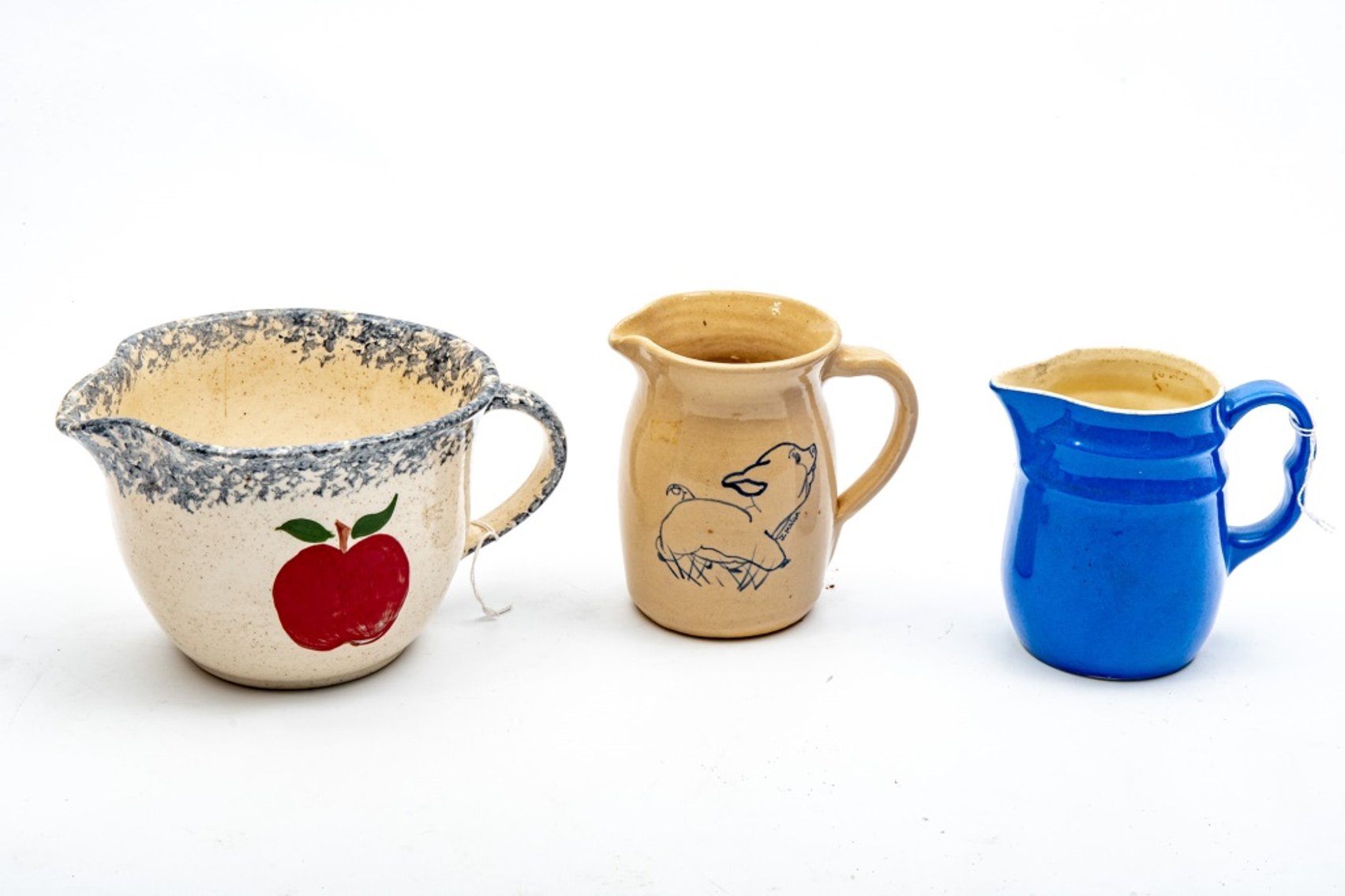 3 Blue Pottery Pitchers