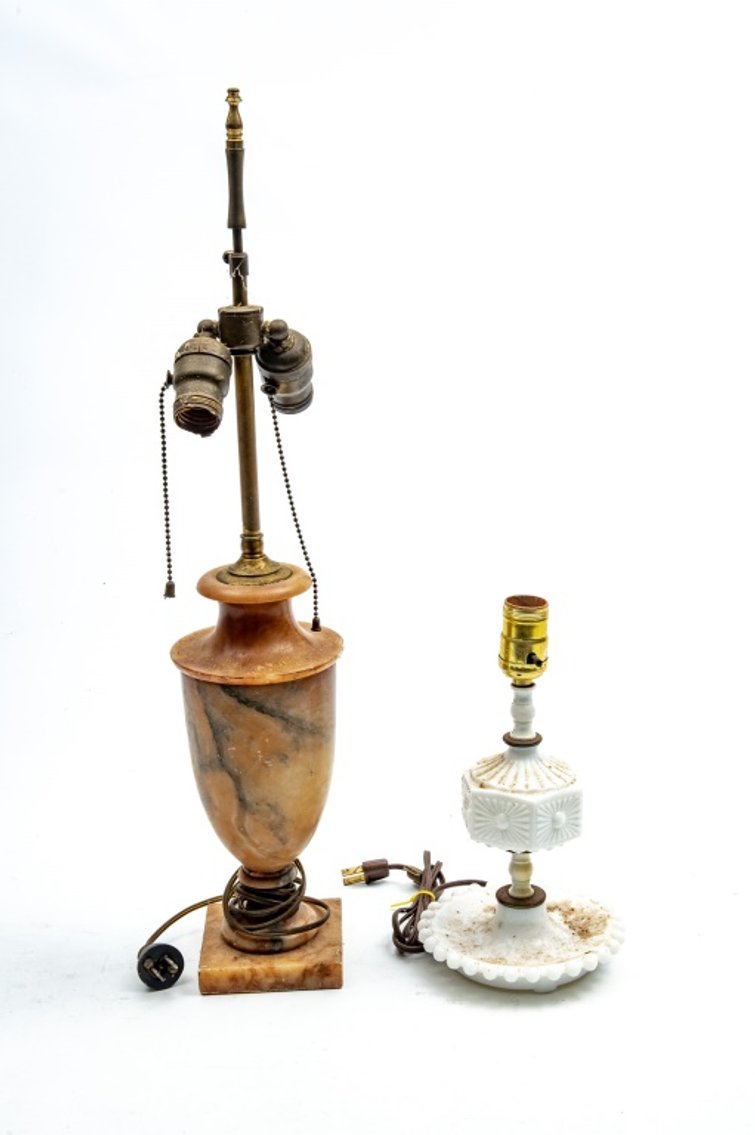 Small White Ceramic Lamp & Stone Table Lamp