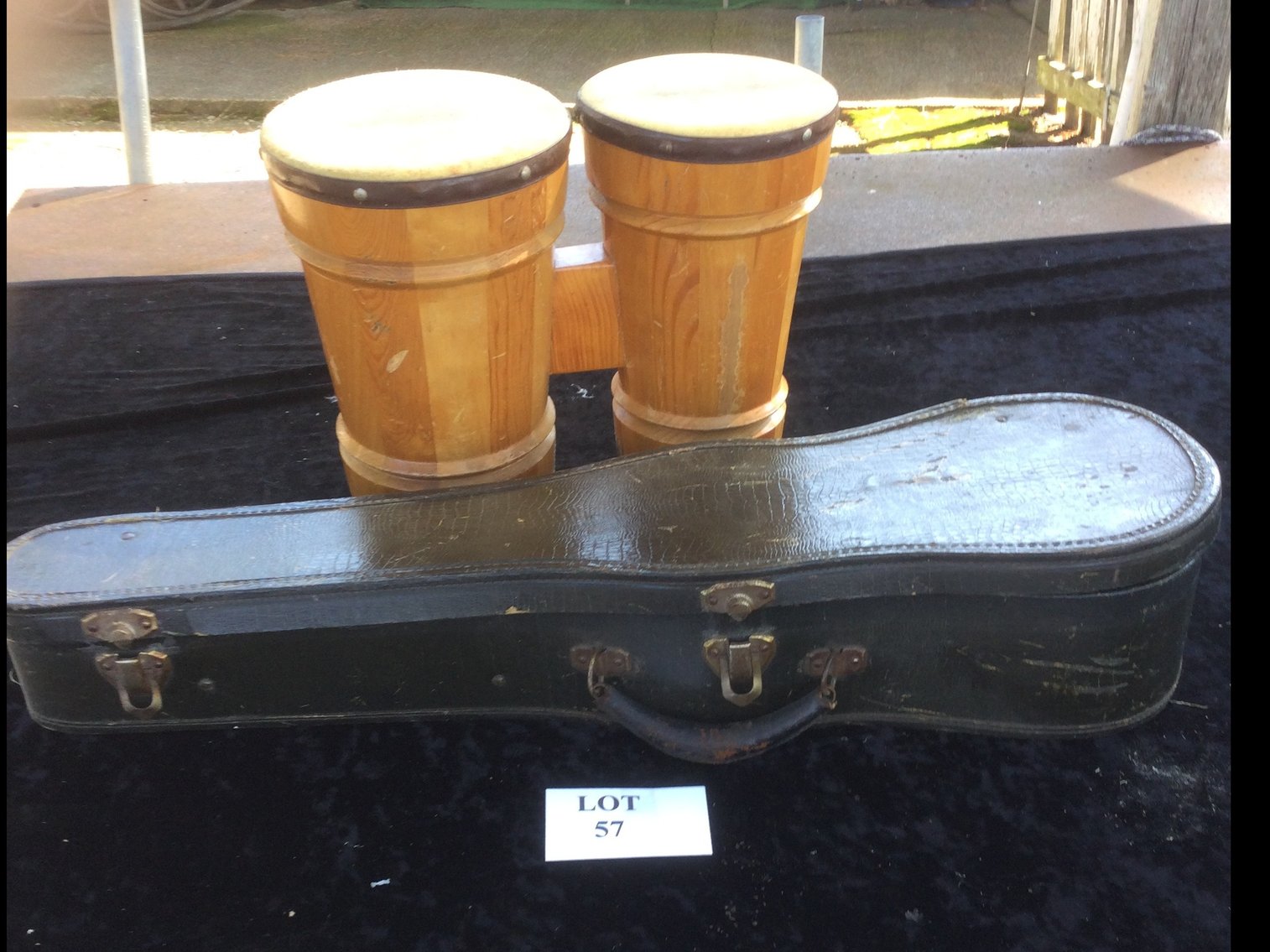 Violin, Case and Bongo Drum