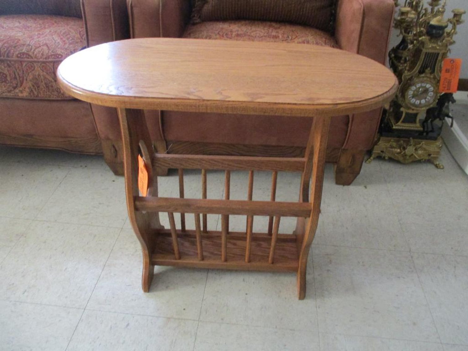 Oak Oval Magazine Rack Table