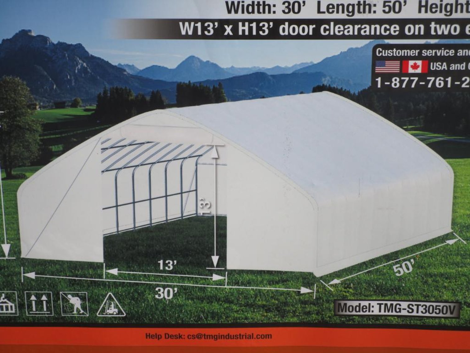 TMG Heavy Duty 17oz PVC Fabric 30 x 50 Shelter Straight Wall, Model# TMG-ST3050V