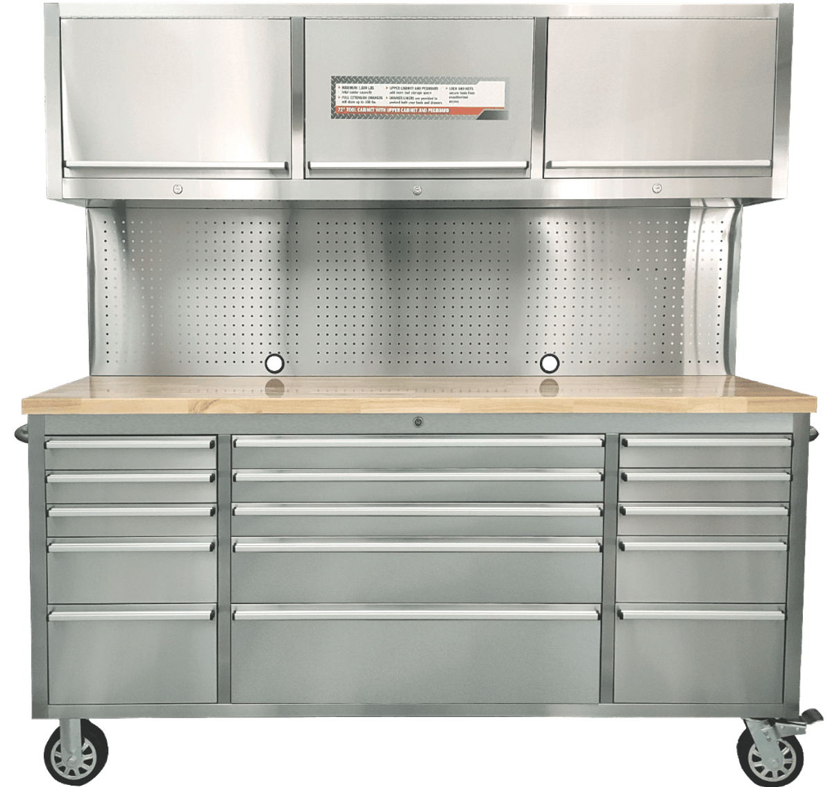 TMG Workbench Cabinet with Pegboard Rolling 72", Model# TMG-WBC72S