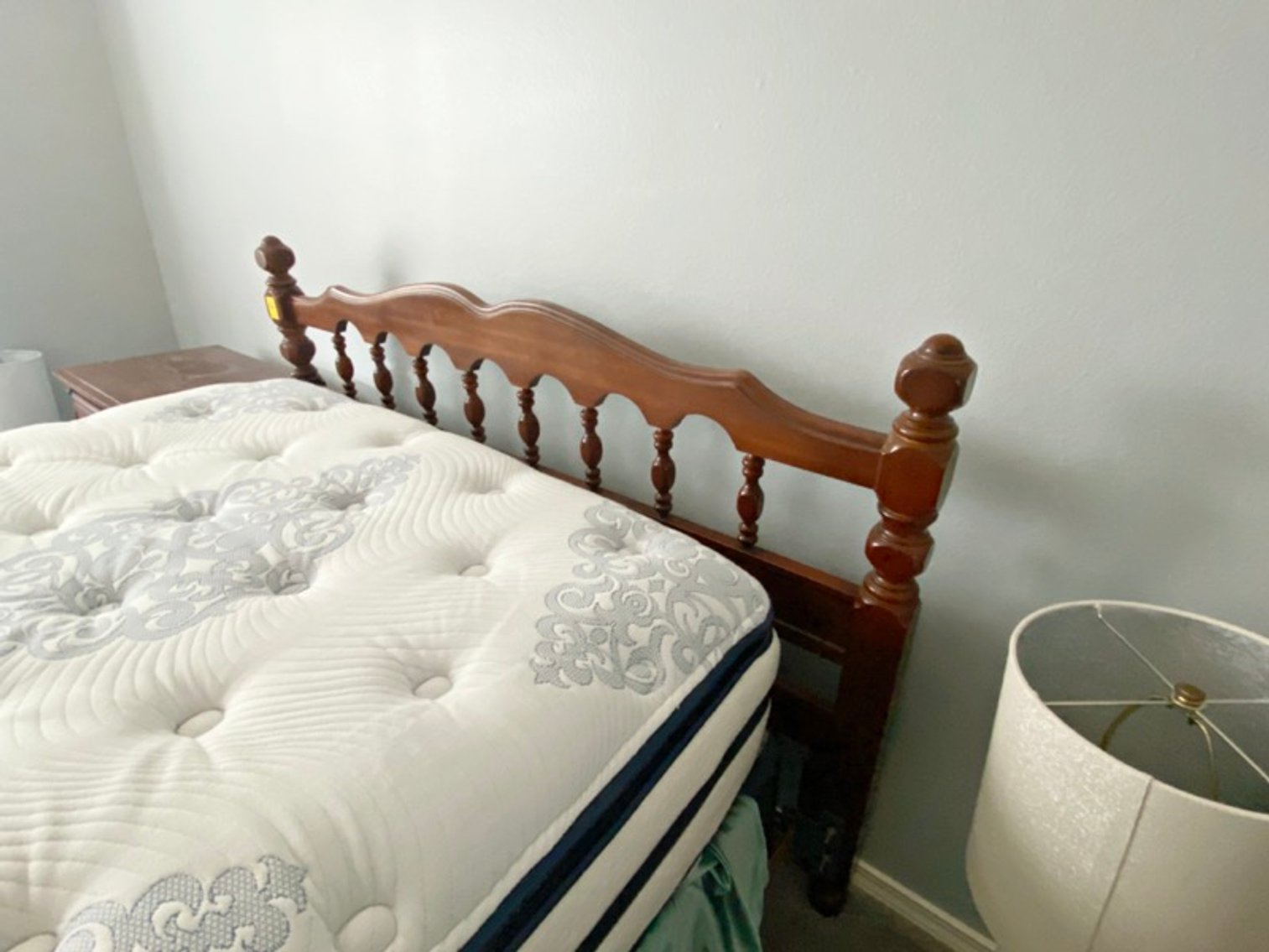 6: Wooden Headboard with Metal Bed Frame on Casters