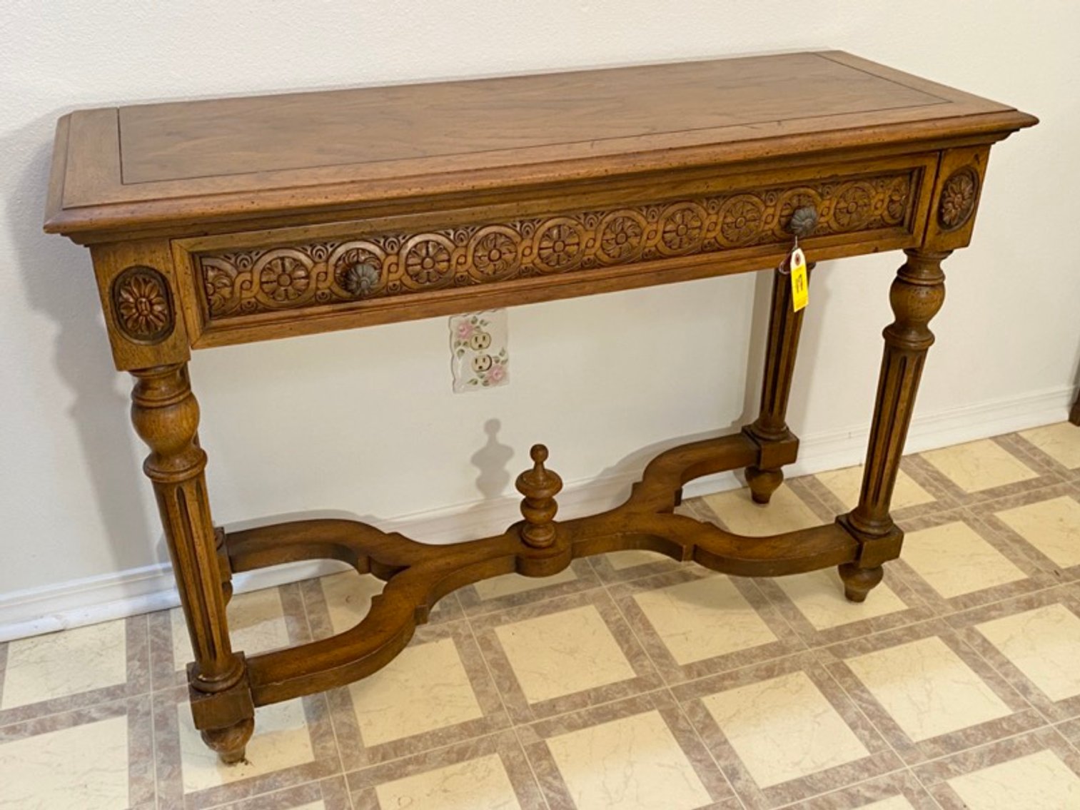 1: Century Pecan Mediterranean Style Single Drawer Stretcher Table 