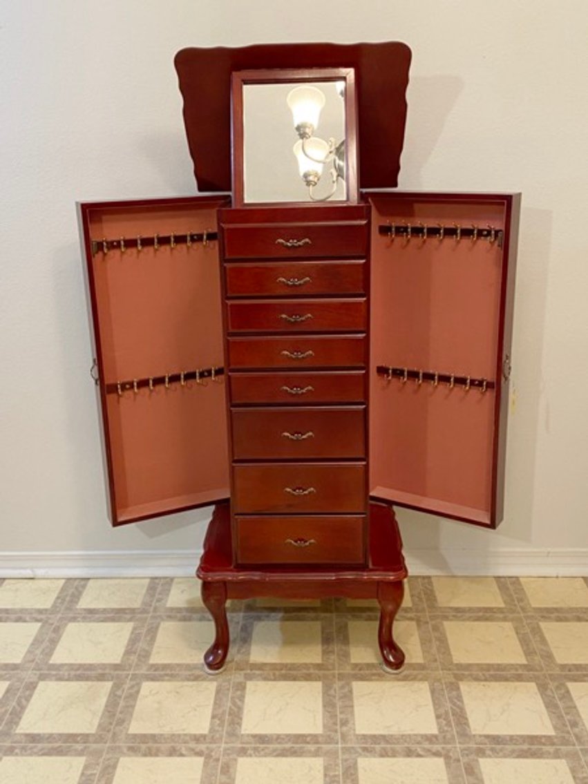 6: Queen Anne Style Cherry Jewelry Cabinet