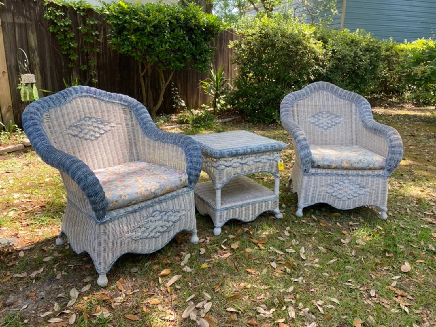 2: (2) Wicker Side Chairs with Side Table
