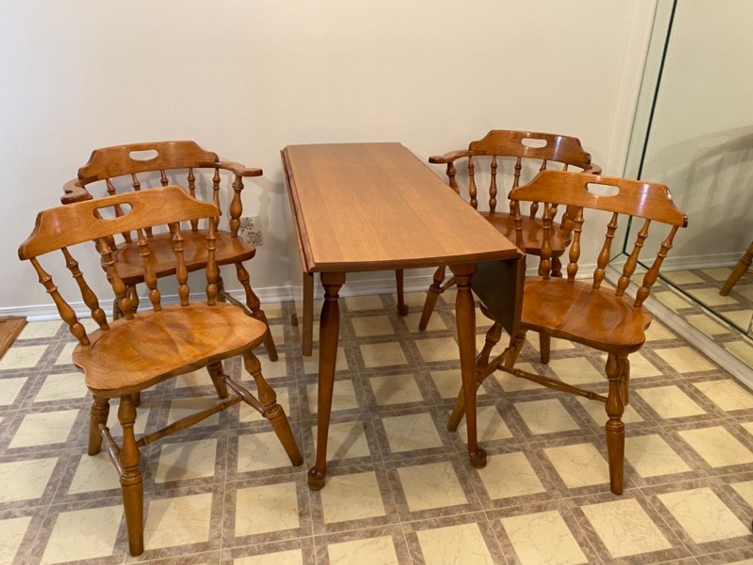 3: 1960's Vintage Rockport Maple Drop-Leaf Table with 4 Chairs