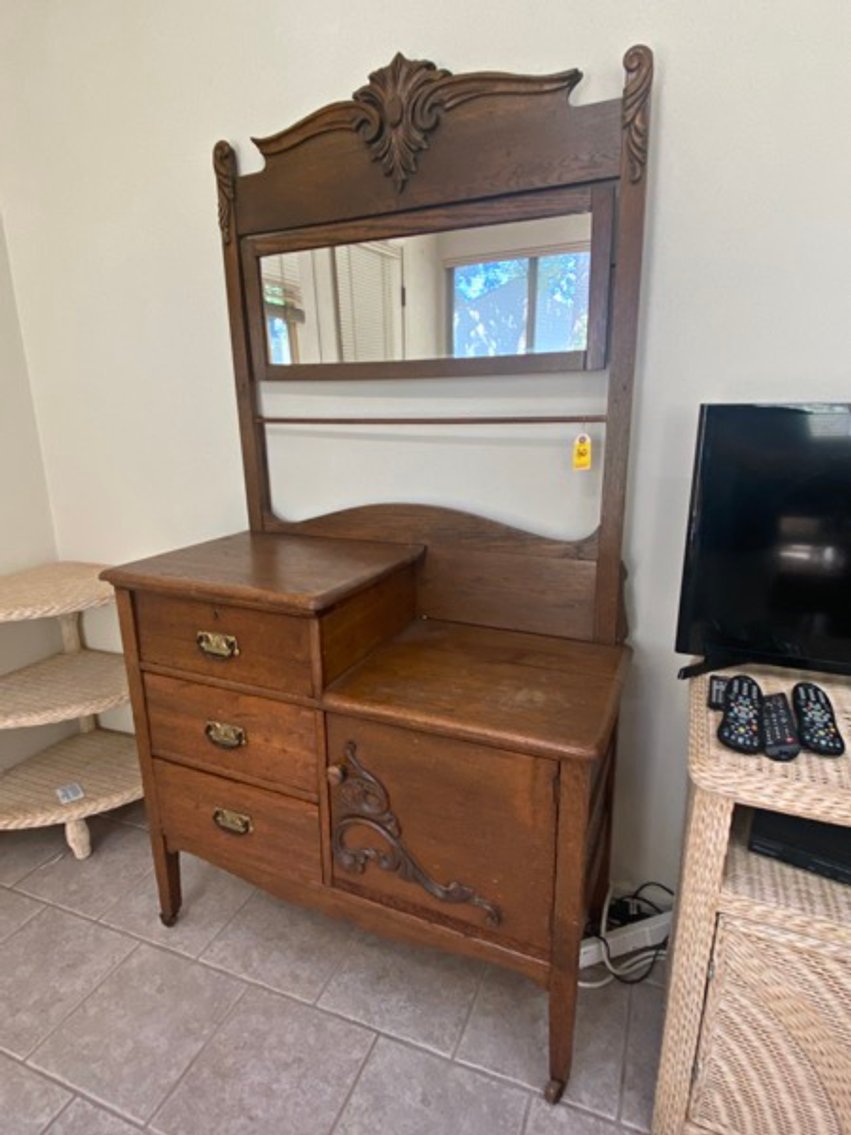 2:Antique Oak Wash Stand with Mirror