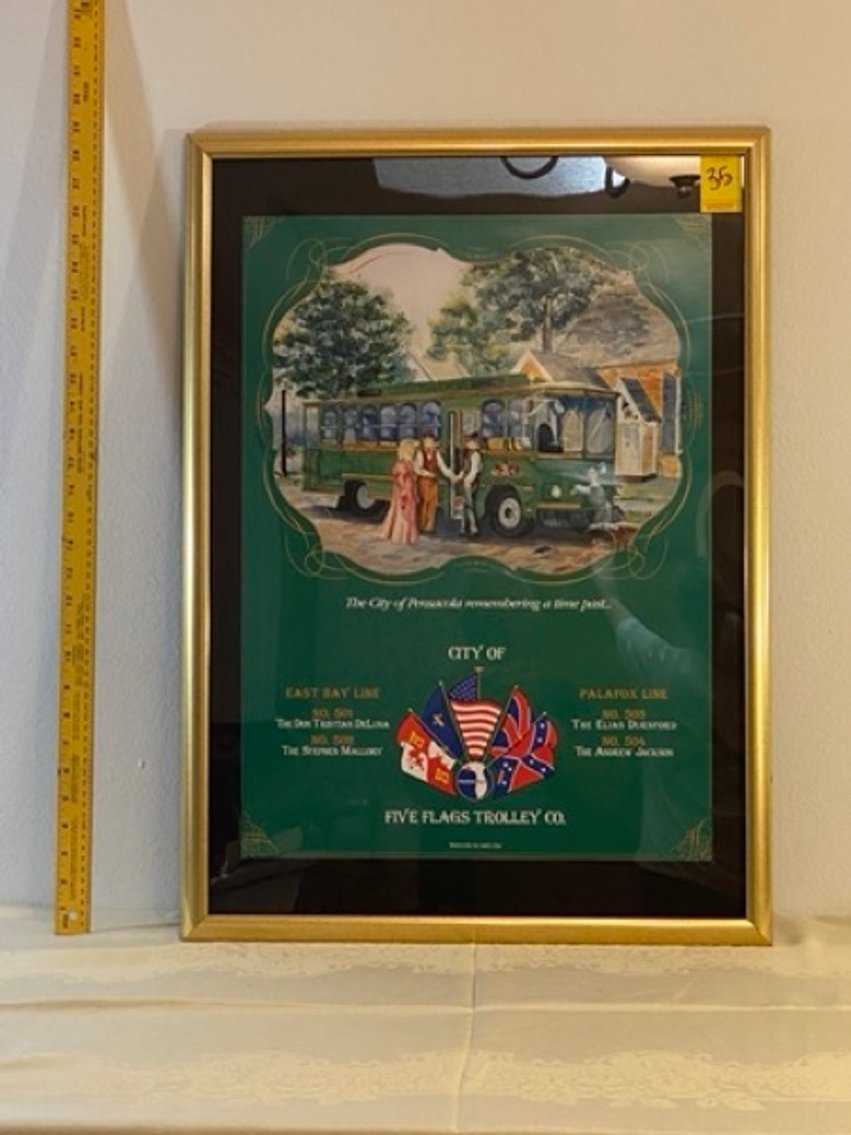 7: Framed City of Pensacola Five Flags Trolley Poster