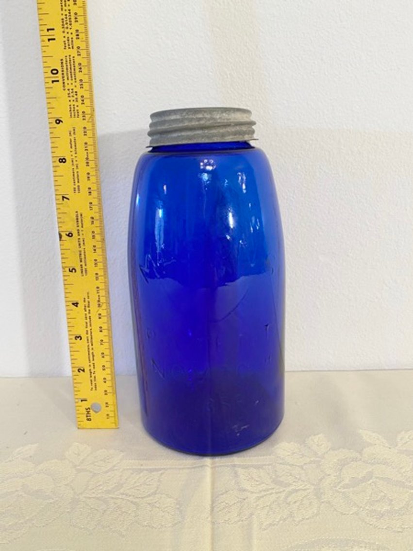 2:Antique Mason's Cobalt Jar with Nickel Lid