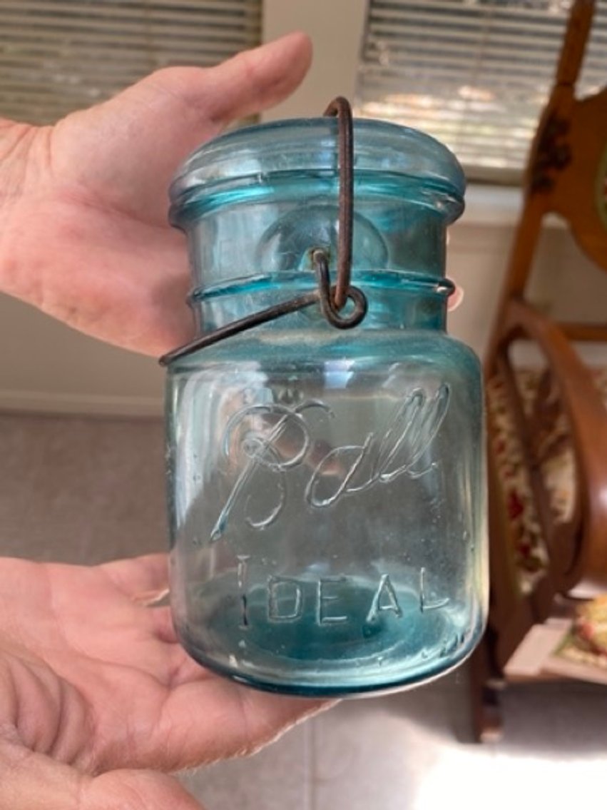 2: Antique Ideal Mason Jar, Glass Lid, Wire Clamp, #3