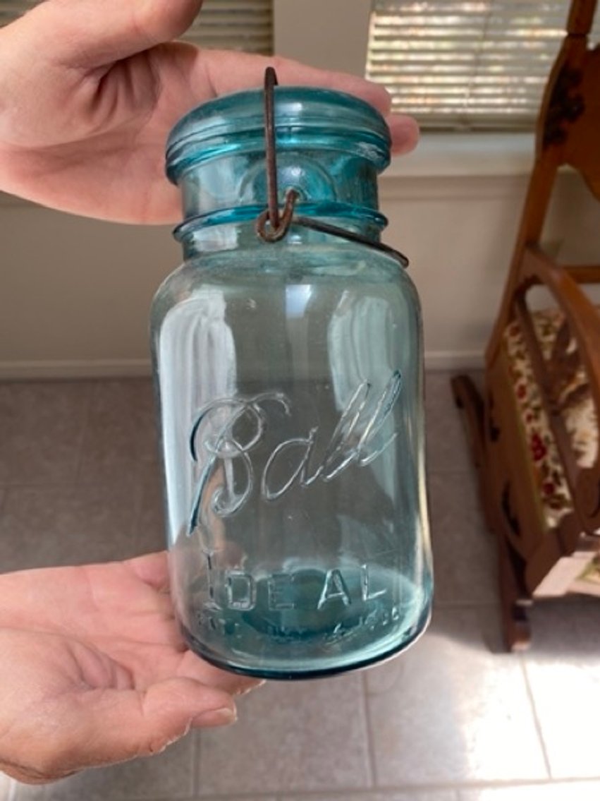 2: Antique Ideal Mason Jar, Glass Lid, Wire Clamp, #9