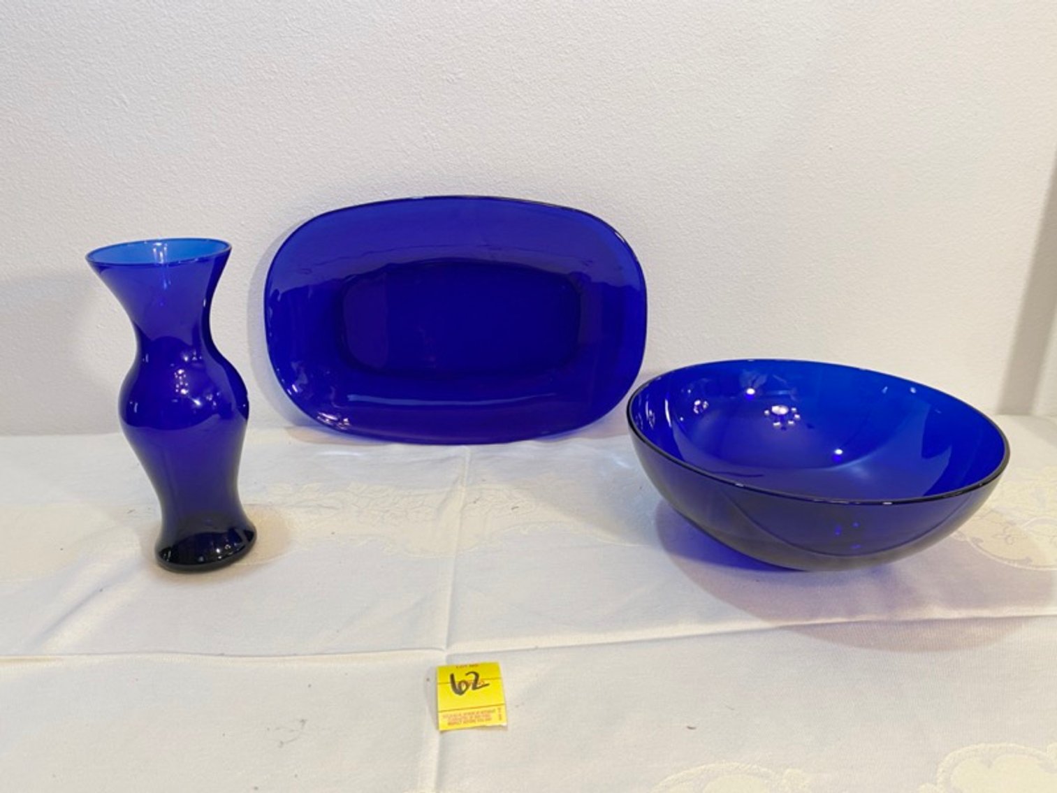 3: Cobalt Glass: Large Bowl, Oval Platter, Flower Vase
