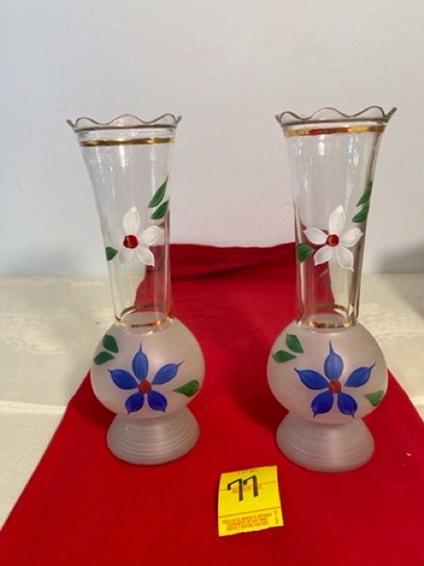 2: Pr. Hand Painted Frosted Flower Vases