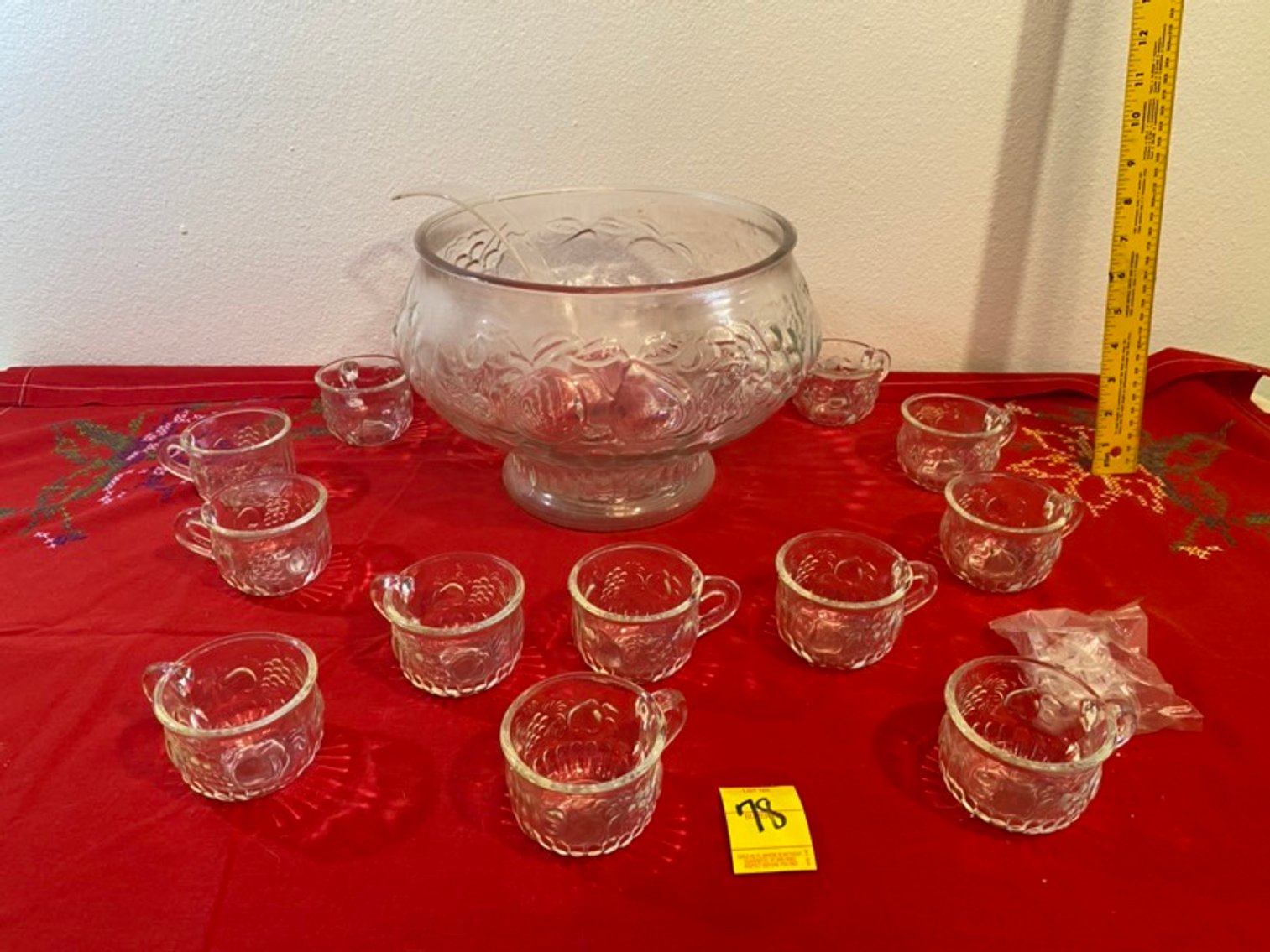 2: Clear Punch Bowl Set with Cups & Ladle