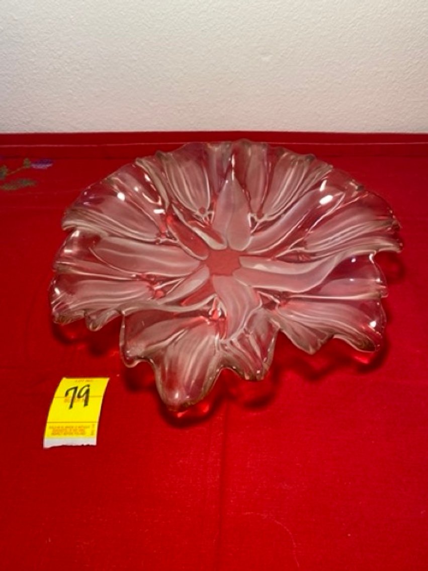 2: Lalique Style Pink & Frosted Swirl Dish