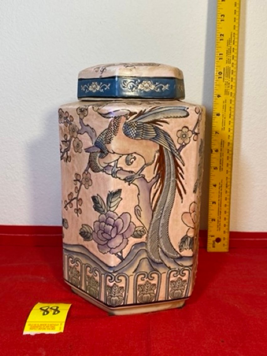 2: Japanese Lidded Jar, Hand Painted in Macau