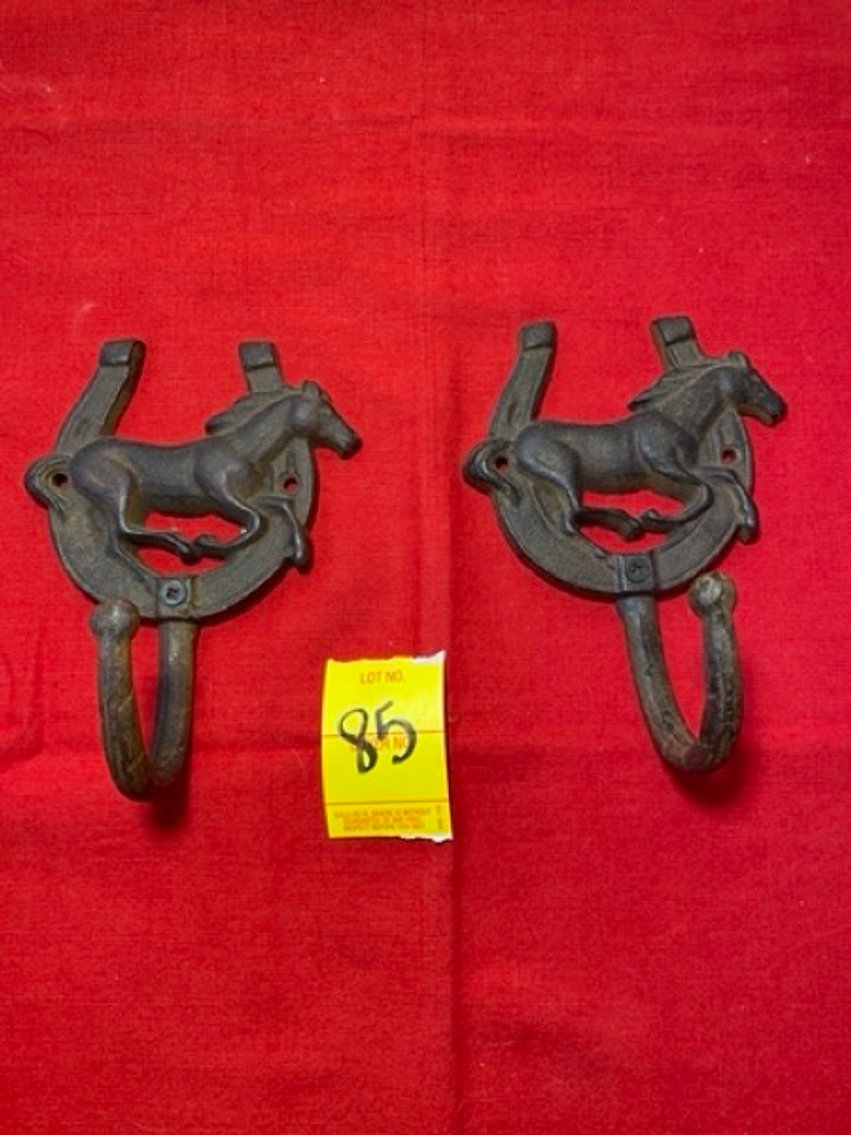 3: Pr. Cast Iron Horse Wall Hangers
