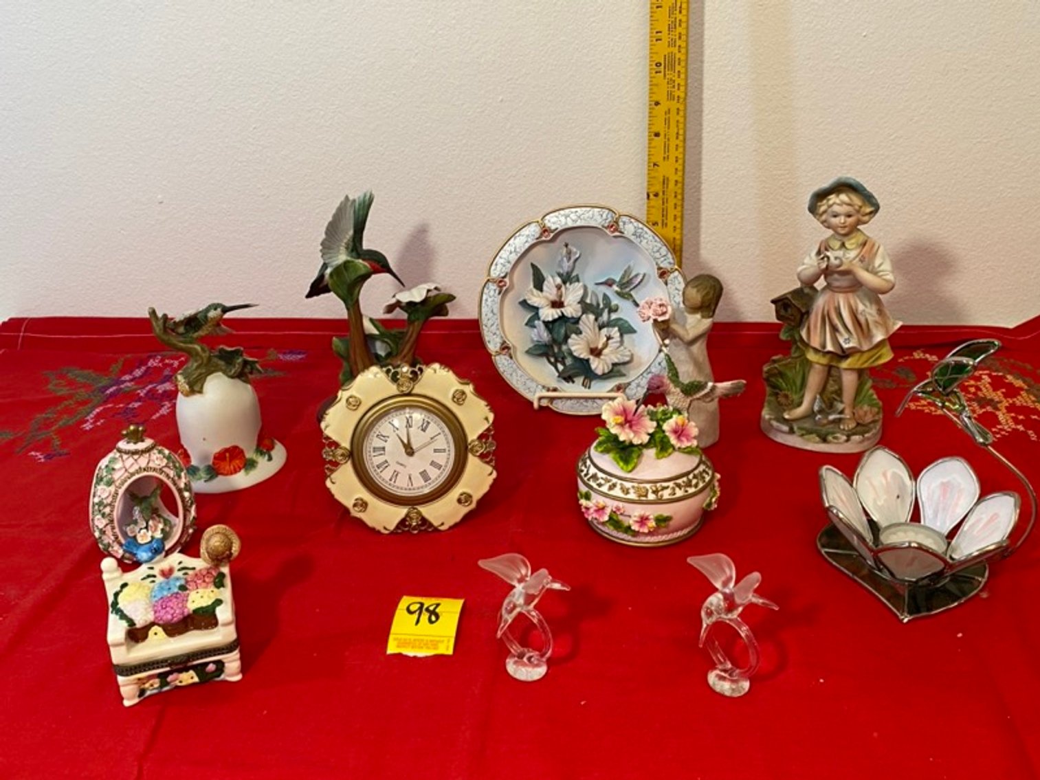 2: Asst.: Porcelain Figures, Clock, Hummingbirds, Etc.