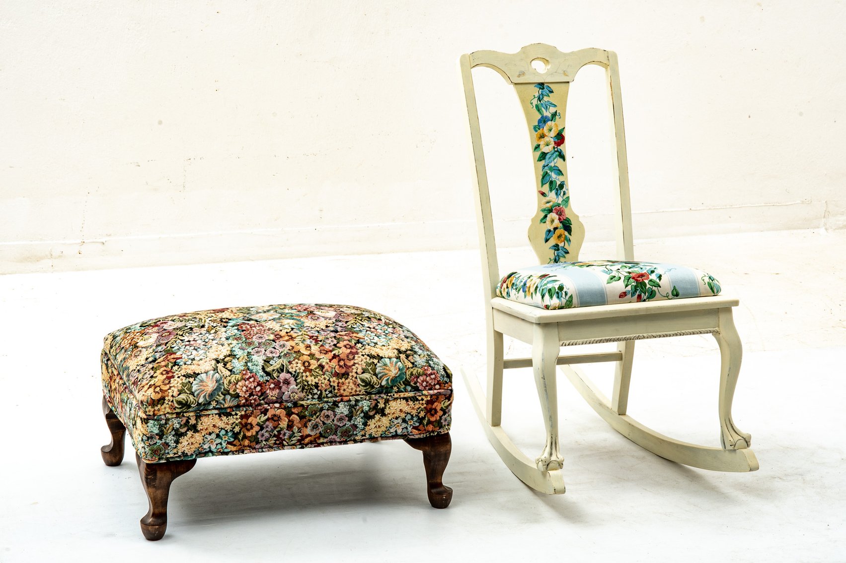 Floral Rocking Chair & Small Tapestry Footstool