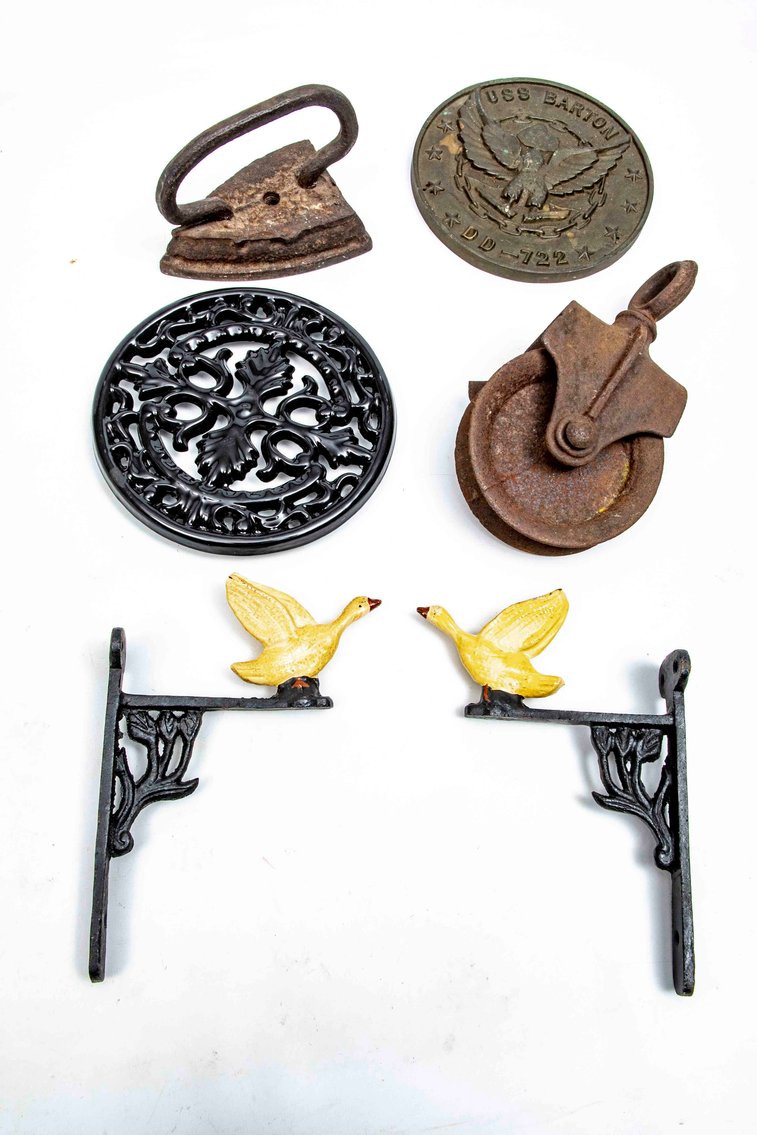 Cast Iron & Ceramic - Trivet, Sad Iron, Pulley...