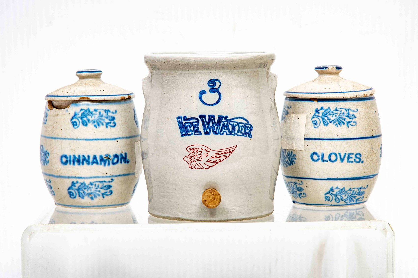 Red Wing Pottery + 2 Blue & White Spice Jars